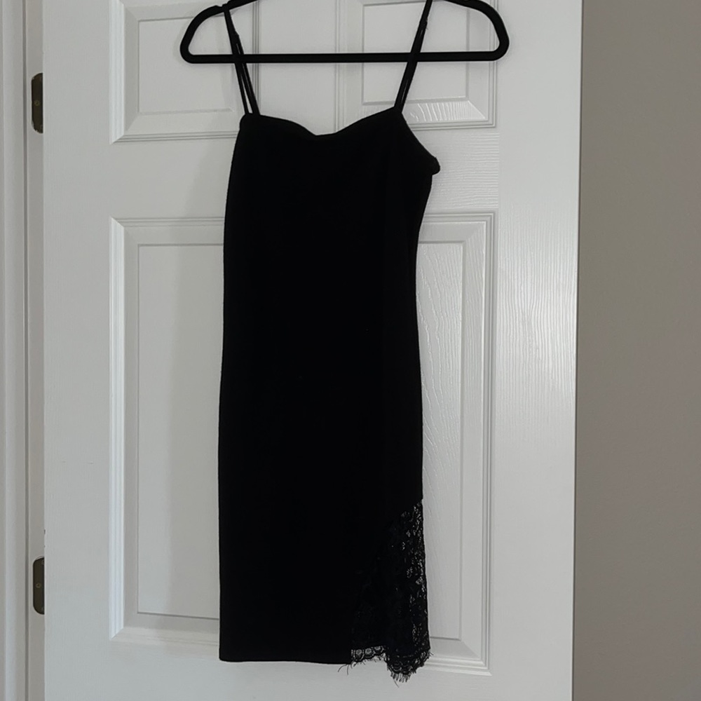 Black bodycon dress with lace detailing - medium